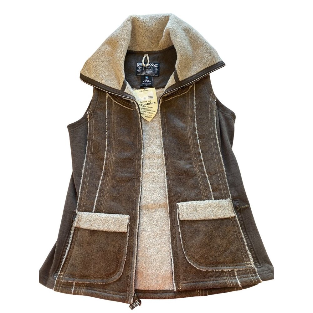 NWT KUHL Womens Dani Sherpa Vest Italian Faux Leather Shearling S Brown MSRP$219 - Picture 9 of 17